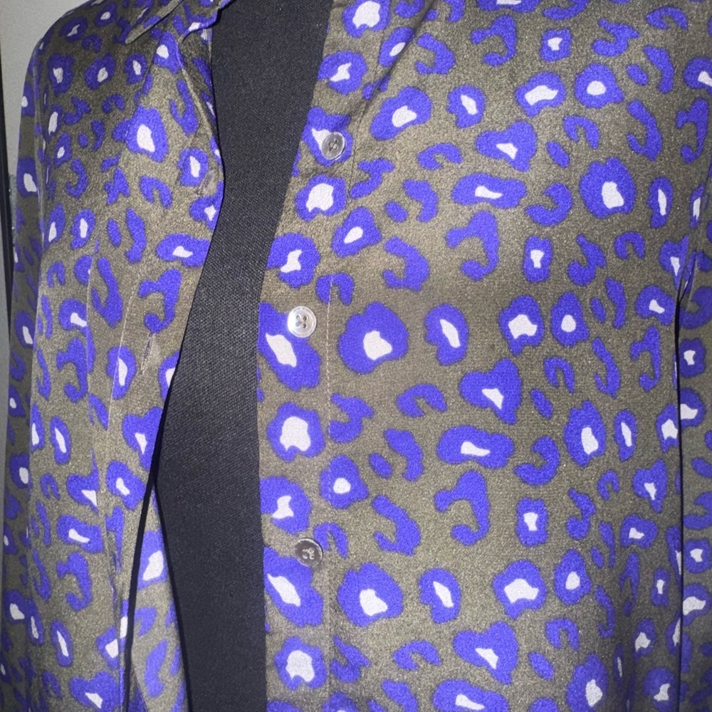 Joe Fresh Purple and Olive Leopard Print Blouse - Picture 2 of 5